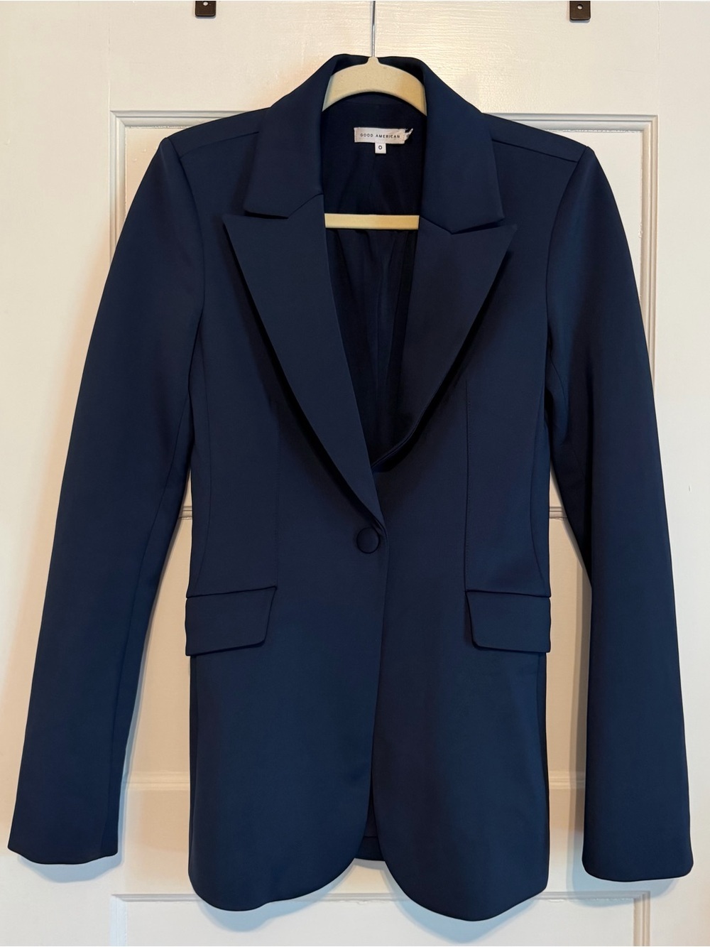 Good American Navy Tailored Blazer Womens 0 Single Button Stretch Career Jacket